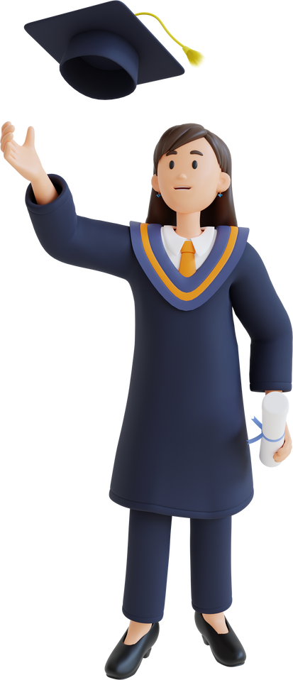 young girl throwing graduation cap 3d character illustration