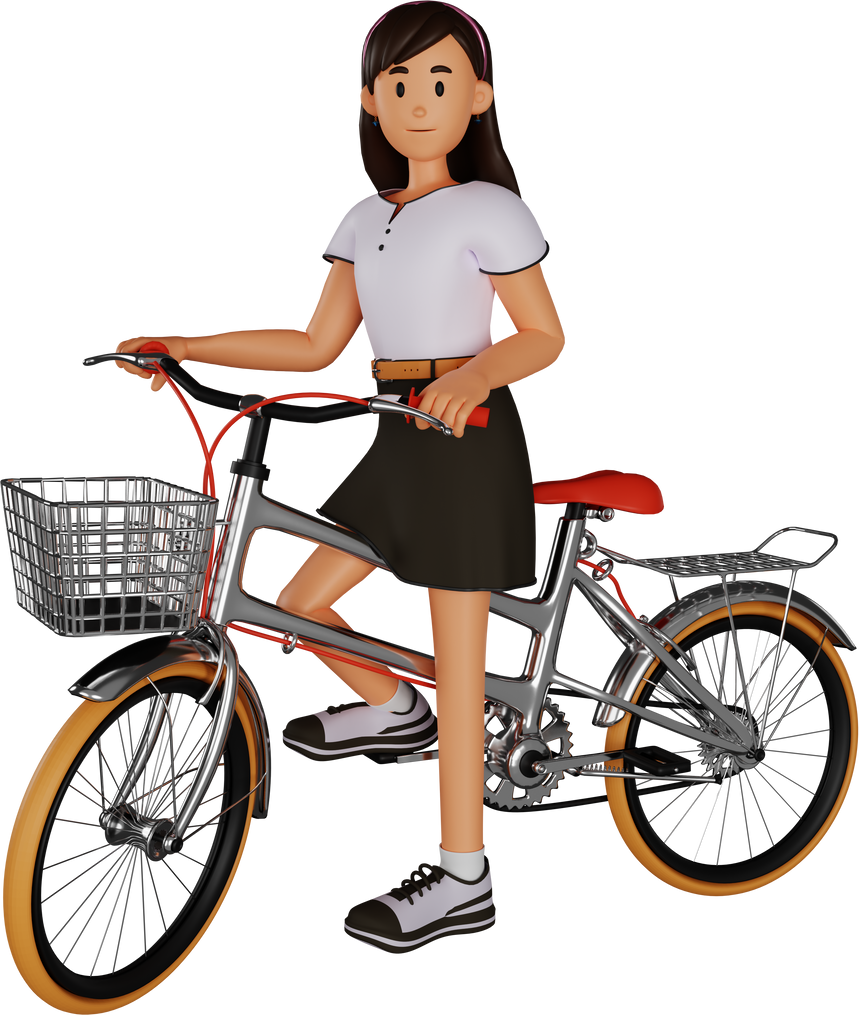 young woman with long hair riding a bicycle