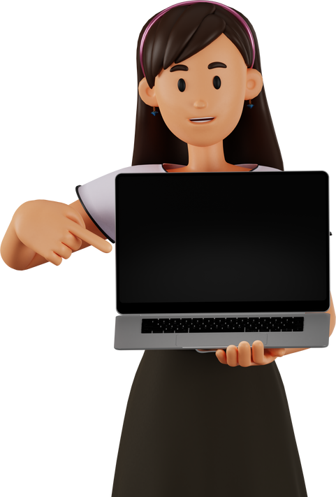young woman with long hair and laptop