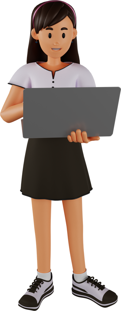 young woman with long hair and laptop